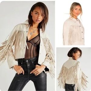 Understated Leather Fringe Mustang Ivory Jacket Size XL.